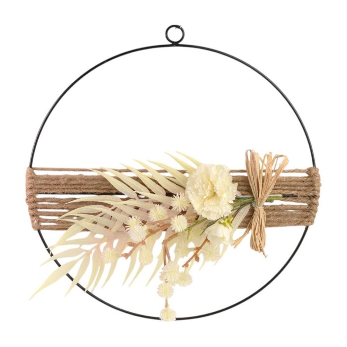 DECOR METAL NERO TONDO CON FIORI SECCHI D30